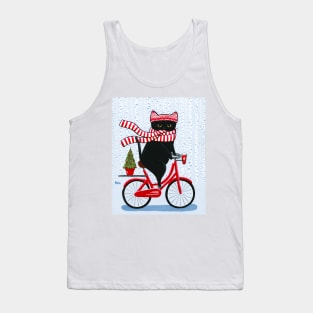 Black Cat Christmas Bicycle Ride Tank Top